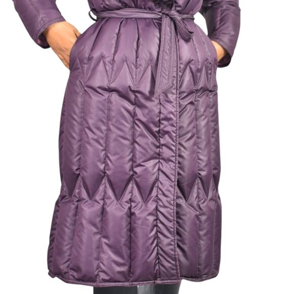 Vintage Quilted Puffer Coat Purple Duck Goose Down Long Midi Puff Sleeves Small - Picture 10 of 16
